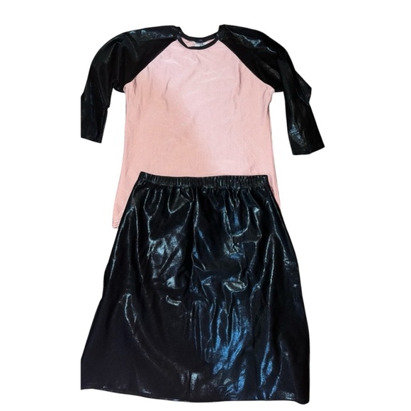 NEW pink Black Swim Top Skirt sparkly rashguard undercover waterwear set L large - Picture 2 of 10